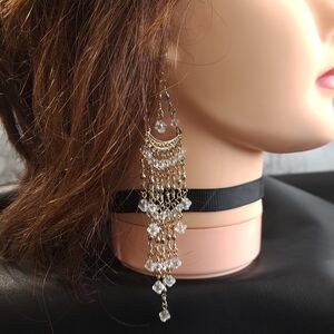 Vintage‎ Women's  Victorian Acrylic Rhinestones Gold Tone Chandelier Earrings